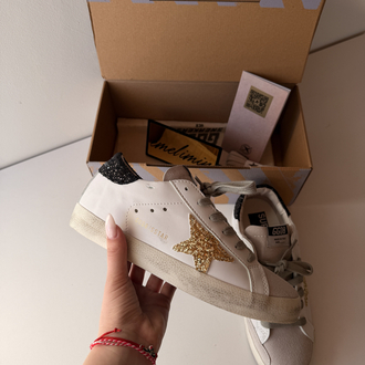 Golden Goose Superstar Gold Glitter Star & Black Tab