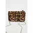 Leopar Zincirli Kenarları Boncuk Detaylı Clutch ve Omuz Çantası