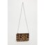 Leopar Zincirli Kenarları Boncuk Detaylı Clutch ve Omuz Çantası