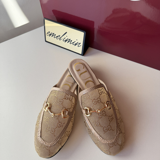 Gucci Bej Fileli Taşlı Terlik