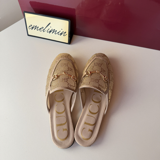Gucci Bej Fileli Taşlı Terlik