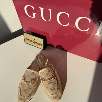 Gucci Bej Fileli Taşlı Terlik