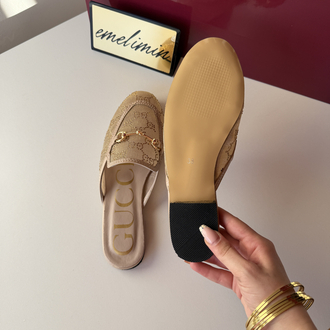 Gucci Bej Fileli Taşlı Terlik