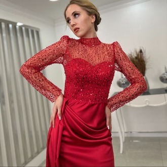 EMİ ZENN - Saten Kırmızı Abiye