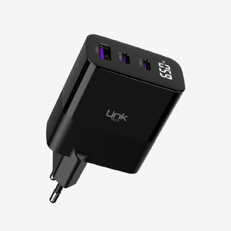 G852 Premium 3'lü Çıkış 65W Süper SI GaN Şarj Adaptörü