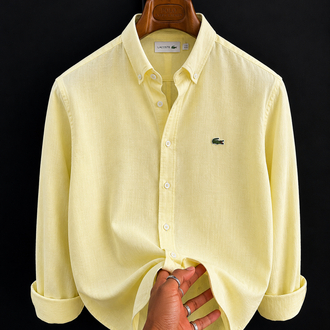 Lacoste-Sarı-Ham Keten Gömlek-Yazlık