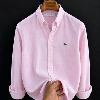 Lacoste-Pembe-Ham Keten Gömlek- Yazlık