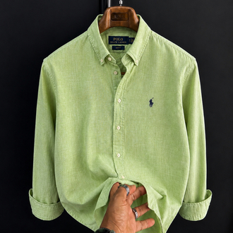 Polo Ralphlauren-Fıstık Yeşil-Keten Kumaş Gömlek-Yazlık