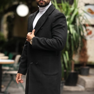 Model kodu: 2503 , Siyah Erkek Modern Fit Kaşe Kaban 