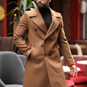 Kod : 2507 , Taba Erkek Modern Fit Kaşe Kaban 