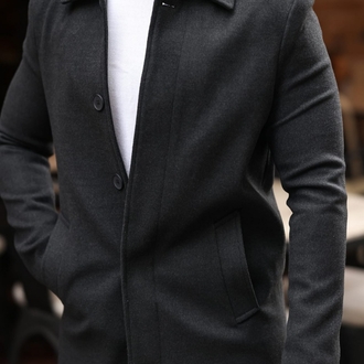 Kod : 2505 , Antrasit Erkek Modern Fit Kaşe Kaban