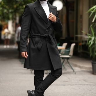 Kod:2504 Siyah Erkek Modern Fit Kaşe Kaban 