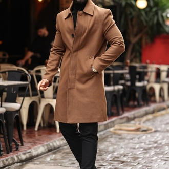 Kod : 2505 , Taba Erkek Modern Fit Kaşe Kaban