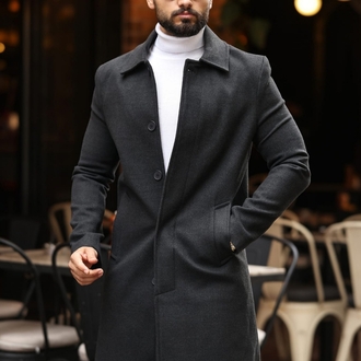 Kod : 2505 , Antrasit Erkek Modern Fit Kaşe Kaban