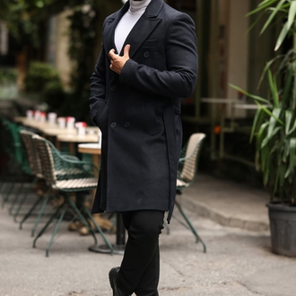 Kod : 2504 , Lacivert Erkek Modern Fit Kaşe Kaban



