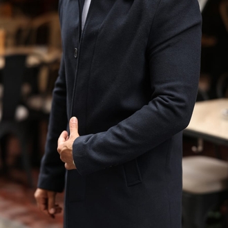 Kod : 2505 , Lacivert Erkek Modern Fit Kaşe Kaban