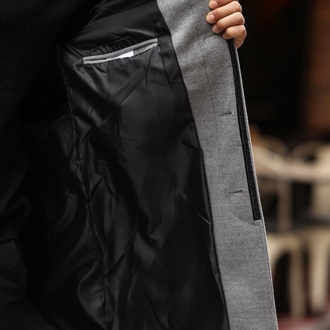 Kod : 2501 , Gri Erkek Modern Fit Kaşe Kaban 