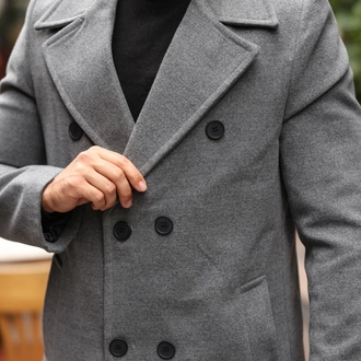 Kod : 2507 , Gri Erkek Modern Fit Kaşe Kaban 