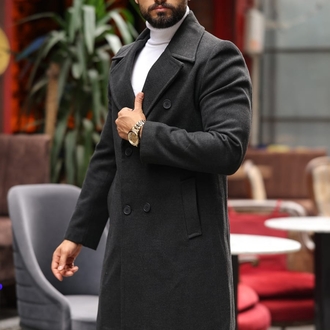 Kod : 2507 , Antrasit Erkek Modern Fit Kaşe Kaban 