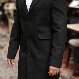 Kod : 2506 , Siyah Erkek  Modern Fit Kaşe Kaban