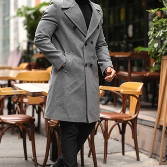 Kod : 2507 , Gri Erkek Modern Fit Kaşe Kaban 