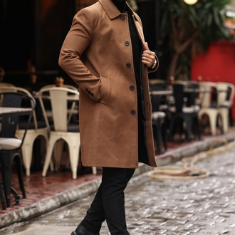 Kod : 2505 , Taba Erkek Modern Fit Kaşe Kaban