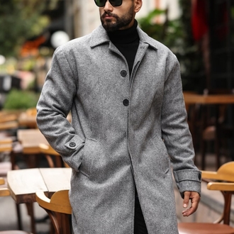 Kod : 2501 , Balık Sırtı desenli Gri Erkek Modern Fit Kaşe Kaban 