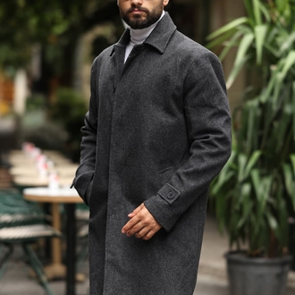 Kod : 2501 , Balık Sırtı desenli Antrasit Erkek Modern Fit Kaşe Kaban 