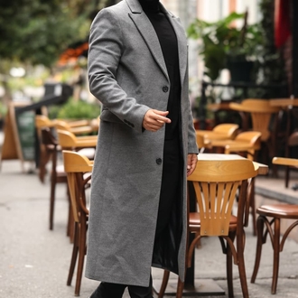 Kod: 2502 | Gri Erkek Modern Fit Kaşe Kaban – Diz Altına Uzanan En Uzun Model 