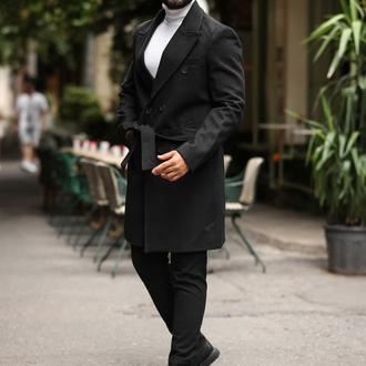 Kod:2504 Siyah Erkek Modern Fit Kaşe Kaban 