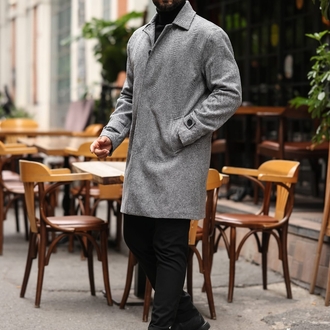 Kod : 2501 , Balık Sırtı desenli Gri Erkek Modern Fit Kaşe Kaban 