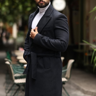 Kod : 2504 , Lacivert Erkek Modern Fit Kaşe Kaban


