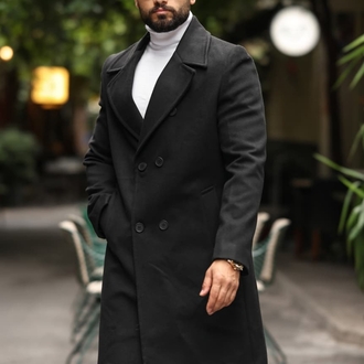 Kod : 2507 , Siyah Erkek Modern Fit Kaşe Kaban 