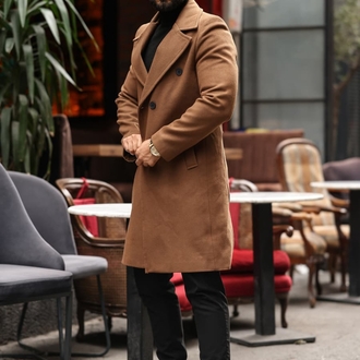 Kod : 2507 , Taba Erkek Modern Fit Kaşe Kaban 