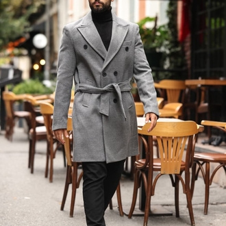 Kod : 2504 Gri Erkek Modern Fit Kaşe Kaban 