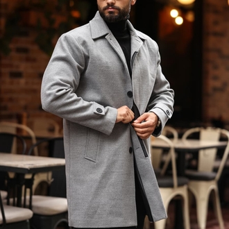 Kod : 2501 , Gri Erkek Modern Fit Kaşe Kaban 