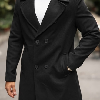 Kod : 2507 , Siyah Erkek Modern Fit Kaşe Kaban 