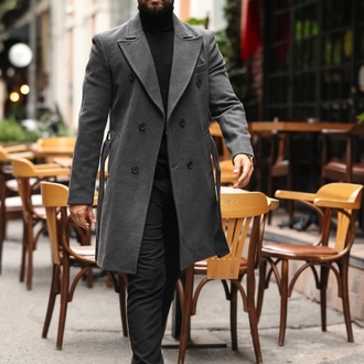 Kod: 2504 Koyu Gri Erkek Modern Fit Kaşe Kaban