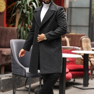 Kod : 2507 , Antrasit Erkek Modern Fit Kaşe Kaban 
