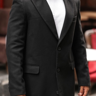 Kod: 2502 | Siyah Erkek Modern Fit Kaşe Kaban – Diz Altına Uzanan En Uzun Model 
