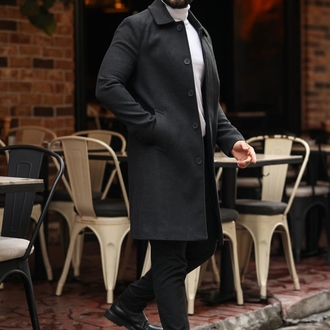 Kod : 2505 , Antrasit Erkek Modern Fit Kaşe Kaban