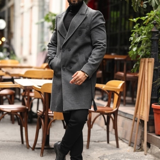 Kod: 2504 Koyu Gri Erkek Modern Fit Kaşe Kaban