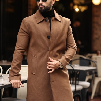 Kod : 2505 , Taba Erkek Modern Fit Kaşe Kaban