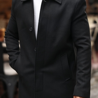 Kod : 2505 , Siyah Erkek Modern Fit Kaşe Kaban
