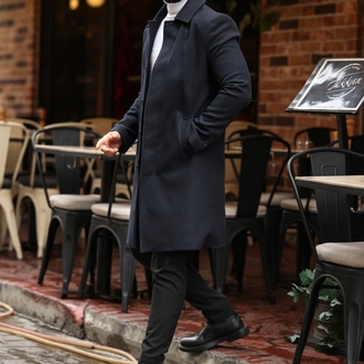 Kod : 2505 , Lacivert Erkek Modern Fit Kaşe Kaban
