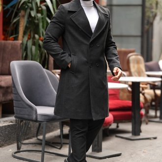 Kod : 2507 , Antrasit Erkek Modern Fit Kaşe Kaban 