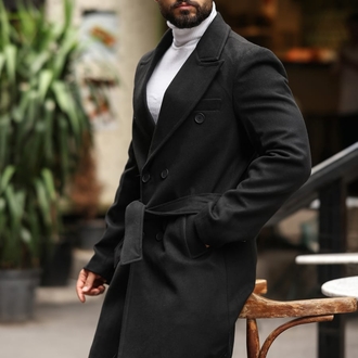 Kod:2504 Siyah Erkek Modern Fit Kaşe Kaban 