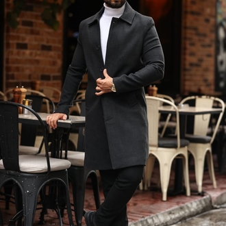 Kod : 2505 , Antrasit Erkek Modern Fit Kaşe Kaban