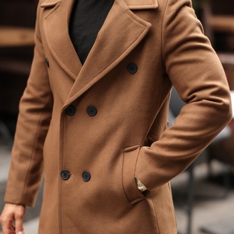 Kod : 2507 , Taba Erkek Modern Fit Kaşe Kaban 
