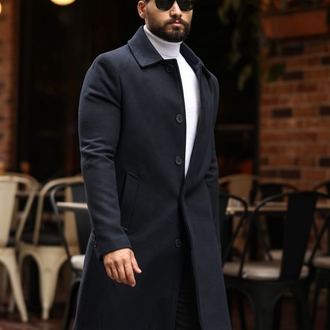 Kod : 2505 , Lacivert Erkek Modern Fit Kaşe Kaban